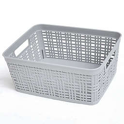 Simply Essential™ Small Plastic Wicker Storage Basket in Grey