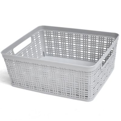 Simply Essential&trade; Medium Plastic Wicker Storage Basket in Grey