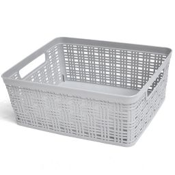 Simply Essential™ Medium Plastic Wicker Storage Basket in Grey