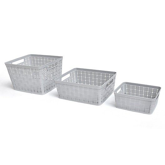 Alternate image 1 for Simply Essential™ Plastic Wicker Storage Basket