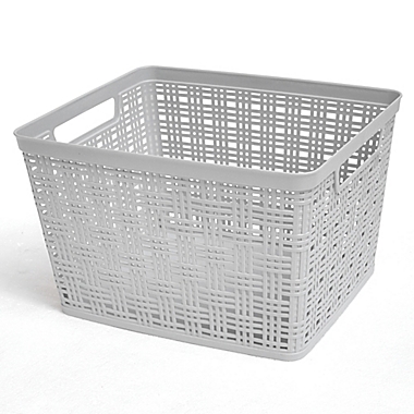 Simply Essential&trade; Large Plastic Wicker Storage Basket in Grey. View a larger version of this product image.