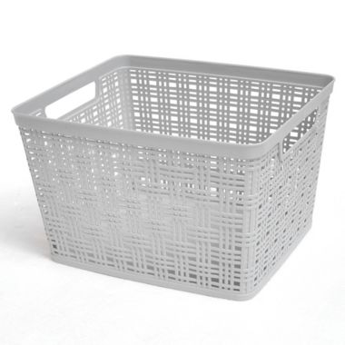 Simply Essential&trade; Large Plastic Wicker Storage Basket in Grey. View a larger version of this product image.