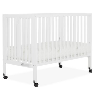 Photo 1 of Dream On Me Quinn Full-Size Folding Crib, Removable Wheels, Modern Nursey, Adjustable Mattress Support, Patent Folding System in White