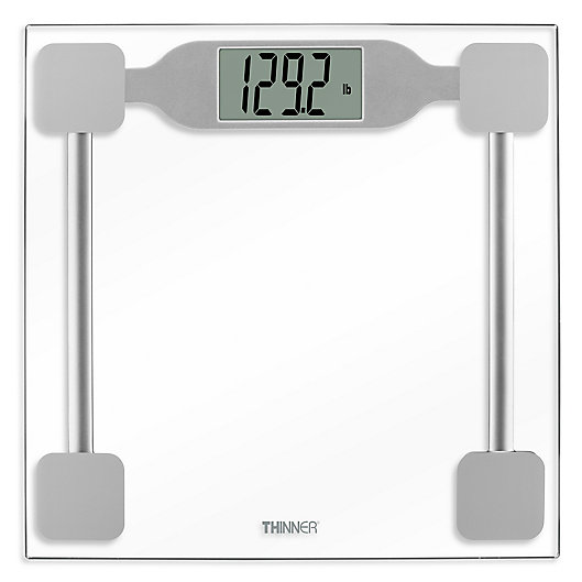 Alternate image 1 for Thinner® by Conair™ Digital Precision Glass Bathroom Scale in Silver