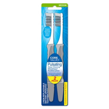 Core Values&trade; Polaris 2-Pack Battery-Powered Pulsating Medium Toothbrushes. View a larger version of this product image.
