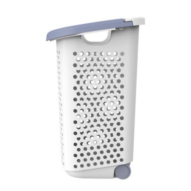 Simply Essential&trade; Tall Hamper with Wheels in White/Grey. View a larger version of this product image.
