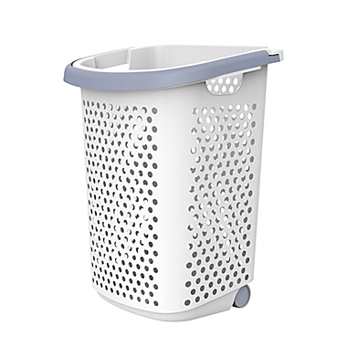 Simply Essential&trade; Tall Hamper with Wheels in White/Grey. View a larger version of this product image.