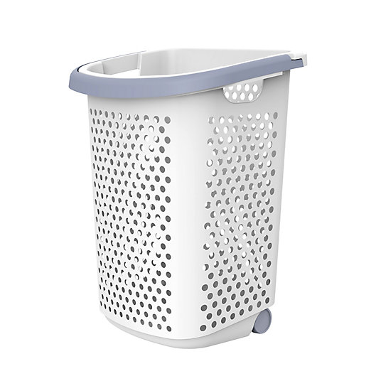 Alternate image 1 for Simply Essential™ Tall Hamper with Wheels in White/Grey