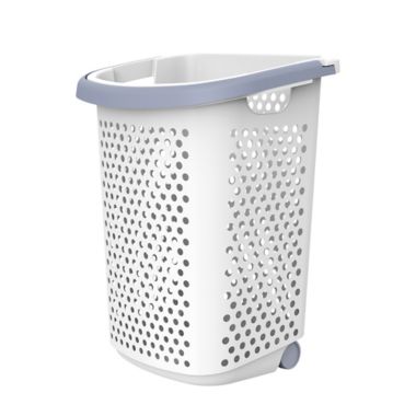 Simply Essential™ Tall Hamper with Wheels in White/Grey | Bed Bath & Beyond