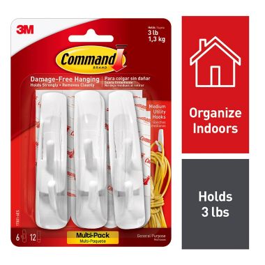 3M Command&trade; Strips Damage-Free Hanging Medium Utility Hooks (Pack of 6). View a larger version of this product image.