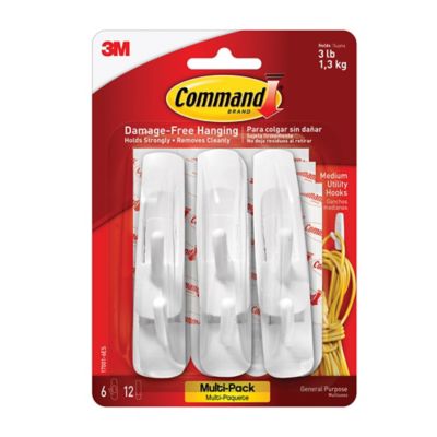 3M Command&trade; Strips Damage-Free Hanging Medium Utility Hooks (Pack of 6)