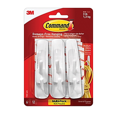3M Command&trade; Strips Damage-Free Hanging Medium Utility Hooks (Pack of 6). View a larger version of this product image.
