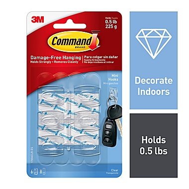 3M Command&trade; Plastic Damage-Free Hanging Mini Wall Hooks in Clear (Set of 6). View a larger version of this product image.