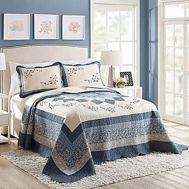 Charlotte Queen Bedspread in Blue. View a larger version of this product image.