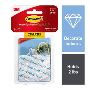3M Command&trade; Removable Medium Clear Wall Hooks (6-Pack). View a larger version of this product image.