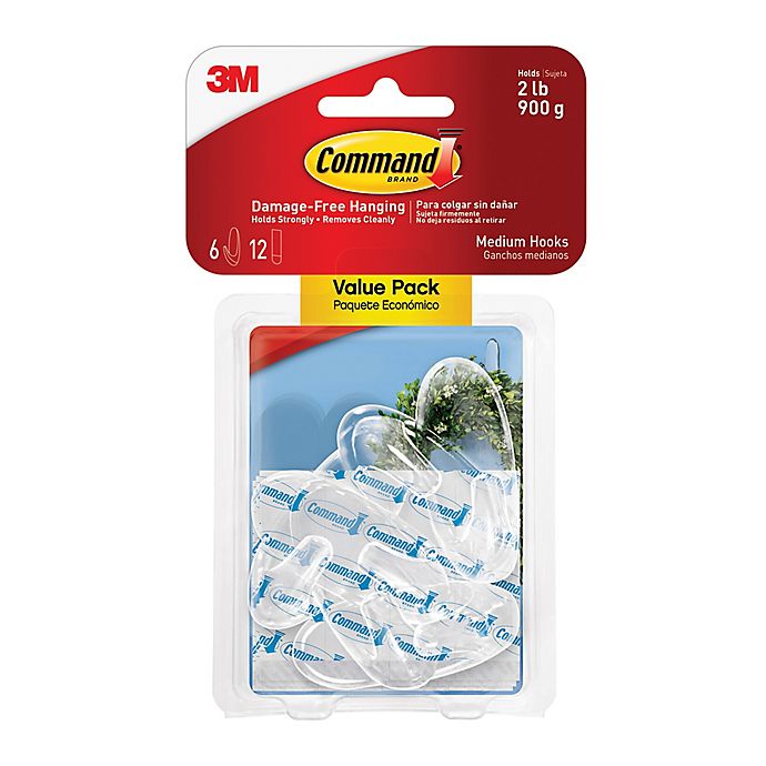 3m Command Removable Medium Clear Wall Hooks 6 Pack Bed Bath Beyond - Hooks For Walls No Damage
