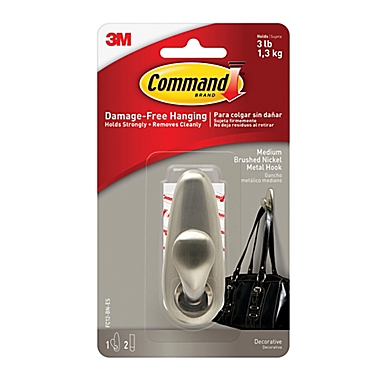 3M Command&trade; Medium Adhesive Mount Metal Hook in Brushed Nickel. View a larger version of this product image.