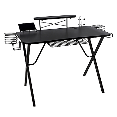 Atlantic Pro Curved Front Gaming Desk in Black/Grey. View a larger version of this product image.