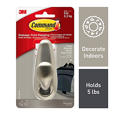 3M Command&trade; Large Adhesive Mount Metal Hook in Brushed Nickel. View a larger version of this product image.