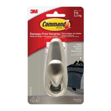 3M Command&trade; Large Adhesive Mount Metal Hook in Brushed Nickel. View a larger version of this product image.