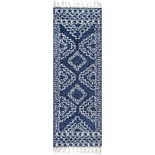 Alternate image 1 for nuLOOM Vasiliki Moroccan Tribal Tassel 3' x 6' Runner in Blue