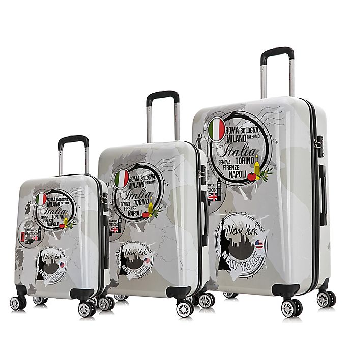 InUSA Print 3-Piece Hardside Luggage Sets with Spinner Wheels, Handle, Trolley, (20"/24"/28"), World