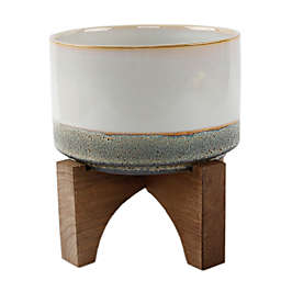 Flora Bunda Lava Ceramic Planter with Wood Stand