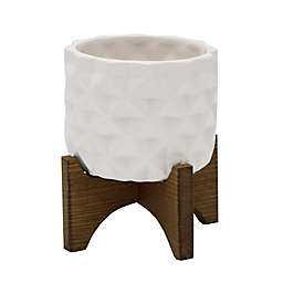 Flora Bunda® Dimple Ceramic Pot with Stand in Matte White