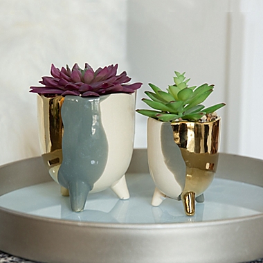 Flora Bunda 3-Tone Footed Ceramic Planters (Set of 2). View a larger version of this product image.