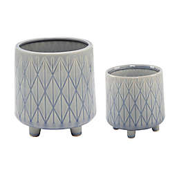 Flora Bunda® Diamond Ceramic Footed Pots in Glass Blue (Set of 2)