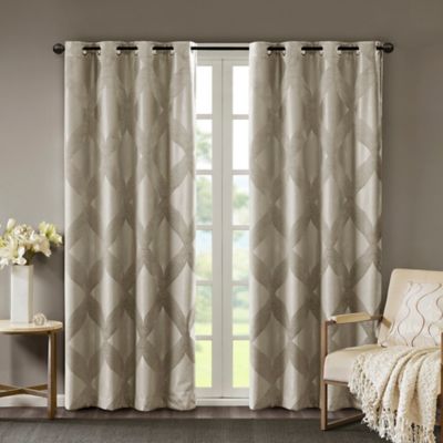 SunSmart Bentley 108-Inch Ogee Knitted Jacquard Total Blackout Curtain Panel in Taupe (Single)