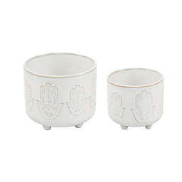 Flora Bunda® Hamsa Hand Footed Ceramic Pots in Ivory (Set of 2)