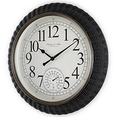 Sterling &amp; Noble&trade; Woven Rattan 20-Inch Outdoor Wall Clock/Weather Station. View a larger version of this product image.