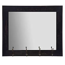 Gallery Solutions Rustic 22-Inch x 26-Inch Rectangular Wall Mirror with Hooks in Black