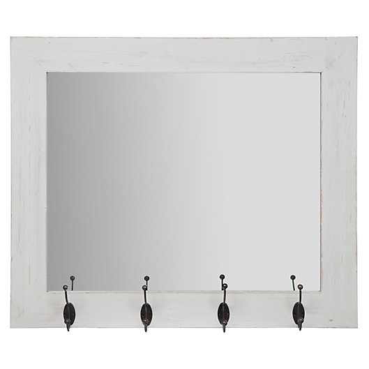 Alternate image 1 for Gallery Solutions Rustic 22-Inch x 26-Inch Rectangular Wall Mirror with Hooks in White