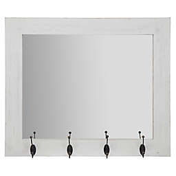 Gallery Solutions Rustic 22-Inch x 26-Inch Rectangular Wall Mirror with Hooks in White