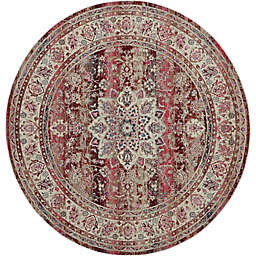 Nourison Vintage Kashan Oriental 6' Round Area Rug in Red