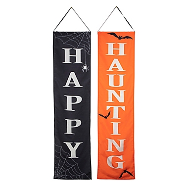 &quot;Happy Haunting&quot; 2-Piece 16.42-Inch x 72-Inch Canvas Banner Set in Black/Orange. View a larger version of this product image.