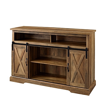 Forest Gate Wheatland 52-Inch Farmhouse Sliding Door TV Stand in Rustic Oak. View a larger version of this product image.