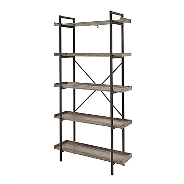 Forest Gate 68&quot; Industrial Modern Pipe Bookshelf in Grey Wash. View a larger version of this product image.