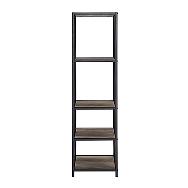 Forest Gate&trade; Blair Industrial 61" Open Bookshelf in Black with Grey Wash shelves. View a larger version of this product image.