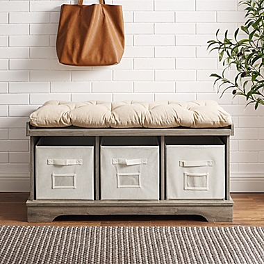 Forest Gate&trade; Entryway Storage Bench with Totes in Grey Wash. View a larger version of this product image.