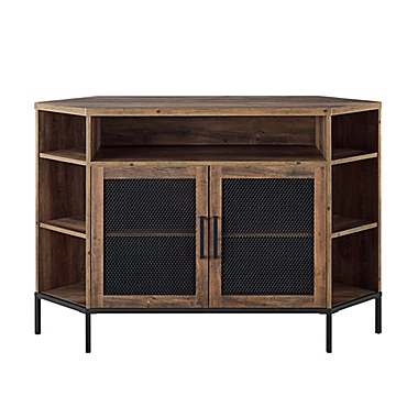 Forest Gate&trade; 48-Inch Metal Mesh Corner TV Stand in Rustic Oak. View a larger version of this product image.