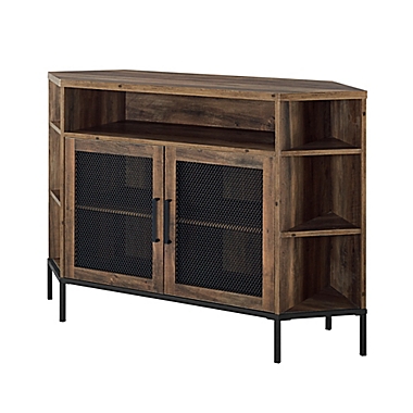 Forest Gate&trade; 48-Inch Metal Mesh Corner TV Stand in Rustic Oak. View a larger version of this product image.