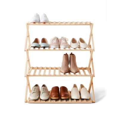 Squared Away&trade; 4-Tier Foldable Wood Shoe Rack in Brown