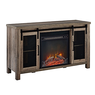 Forest Gate Wheatland 48-Inch Farmhouse Sliding Door Fireplace TV Stand in Grey Wash. View a larger version of this product image.