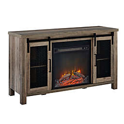 Forest Gate Wheatland 48-Inch Farmhouse Sliding Door Fireplace TV Stand