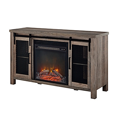 Forest Gate Wheatland 48-Inch Farmhouse Sliding Door Fireplace TV Stand in Grey Wash. View a larger version of this product image.