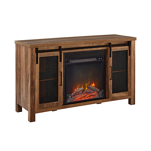 Forest Gate Englewood 48 Console Table With Electric Fireplace In Rustic Oak, 48 Inch Sliding Door