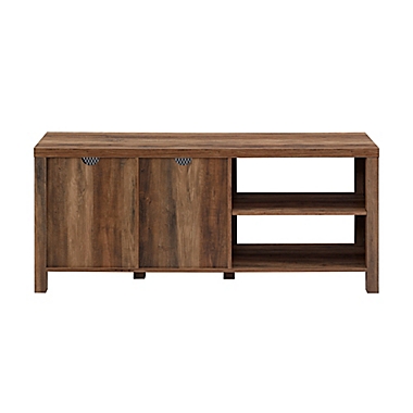 Forest Gate Wheatland 58-Inch Modern Farmhouse 2-Door &amp; Open Shelving TV Stand in Rustic Oak. View a larger version of this product image.